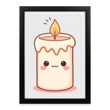 Bougie kawaii avec visage amical - Affiche encadrée (27 × 37 cm) - noir - Devant