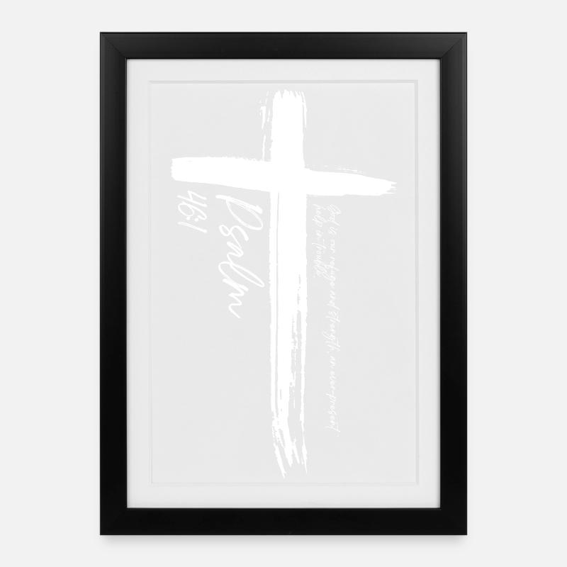 Cross - Psalm 46:1 - Framed poster (27 × 37 cm) - black