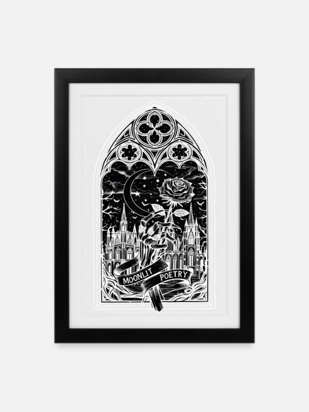 Moonlit Poetry Bogen - Gerahmtes Poster (27 × 37 cm) - Schwarz