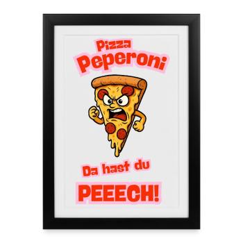 Dessin animé Pizza au pepperoni en colère - Affiche encadrée (27 × 37 cm) - noir - Devant