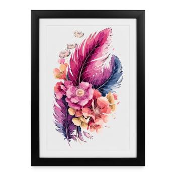 Boho Feathers and Flowers Watercolor Floral - Framed poster (27 × 37 cm) - black - Front