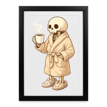 Cozy skeleton in bathrobe – time for rest - Framed poster (27 × 37 cm) - black - Front