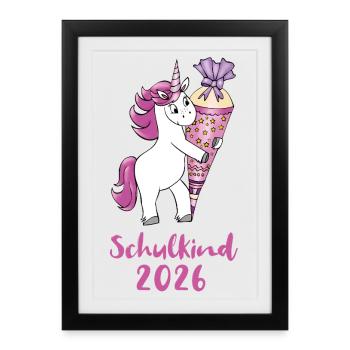 Enfant scolaire de licorne avec pomme de sucre en 2026 - Affiche encadrée (27 × 37 cm) - noir - Devant