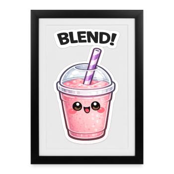 Mélange de tasses de smoothies Kawaii - Affiche encadrée (27 × 37 cm) - noir - Devant