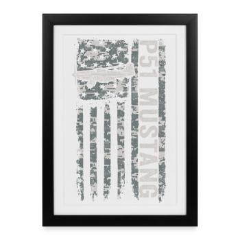 Camouflage militaire P-51 Drapeau américain de la Seconde Guerre mondiale - Affiche encadrée (27 × 37 cm) - noir - Devant