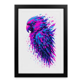 Parrot Glitch Art Cyber Vibrating - Framed poster (27 × 37 cm) - black - Front