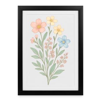 Fleurs pastel style aquarelle - Affiche encadrée (27 × 37 cm) - noir - Devant