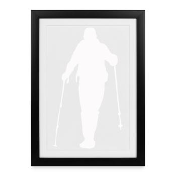 Hikers with trekking poles - Framed poster (27 × 37 cm) - black - Front