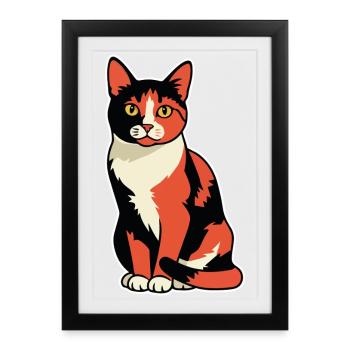 Vintage Calico Tricolor Cat Portrait Seated - Framed poster (27 × 37 cm) - black - Front