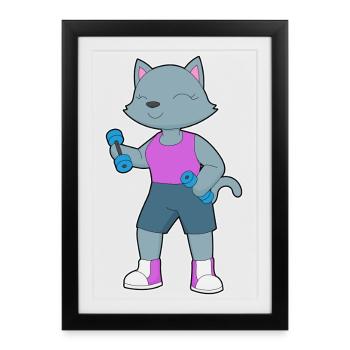 Culturisme Culturiste Haltères Chat - Affiche encadrée (27 × 37 cm) - noir - Devant