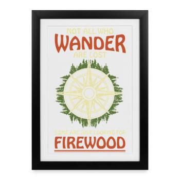 Wanderer Compass Forest Tee Outdoor-Wandern - Gerahmtes Poster (27 × 37 cm) - Schwarz - Vorne