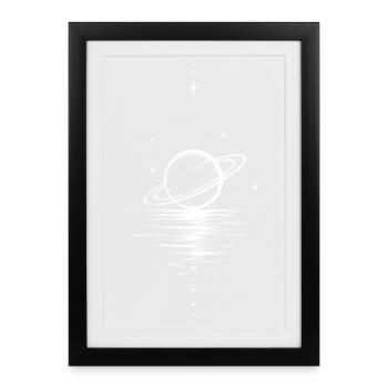 Saturn Over Water Starry Sky Motif - Framed poster (27 × 37 cm) - black - Front