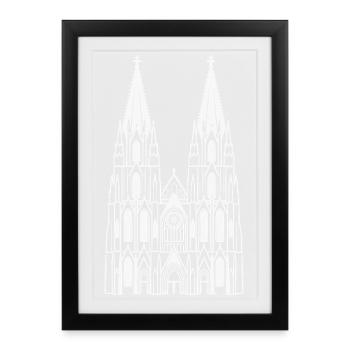 Cologne Cathedral Design White Sillouette - Framed poster (27 × 37 cm) - black - Front