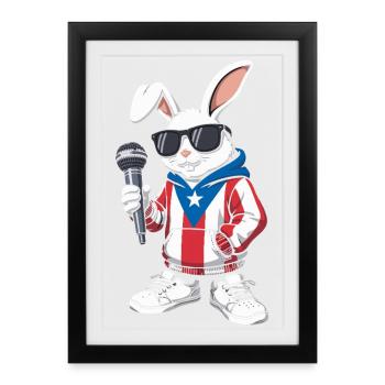 Bunny with Puerto Rico Hoodie Music - Framed poster (27 × 37 cm) - black - Front