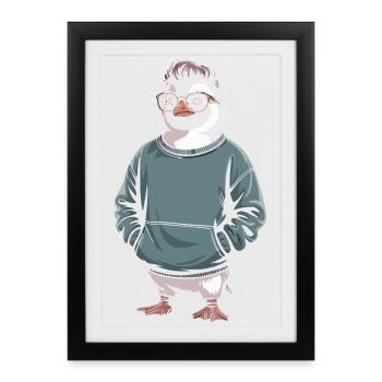Pingouin mignon - Cadeau pour l’amoureux des manchots - Affiche encadrée (27 × 37 cm) - noir - Devant