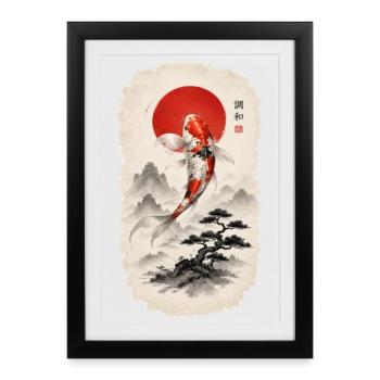 Koi im Japan-Stil  Zen & Harmonie - Gerahmtes Poster (27 × 37 cm) - Schwarz - Vorne