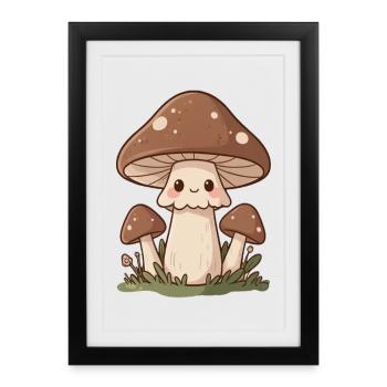 Cadeau du cueilleur de champignons Kawaii - Affiche encadrée (27 × 37 cm) - noir - Devant