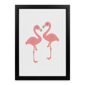 Two flamingos in love look at each other - Framed poster (27 × 37 cm) - black - Front