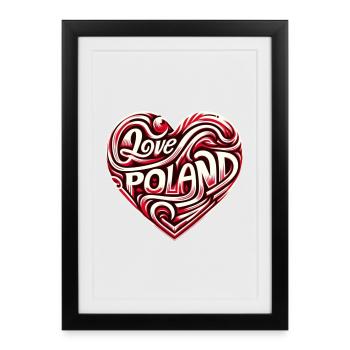 La Pologne, j’adore la Pologne - Affiche encadrée (27 × 37 cm) - noir - Devant