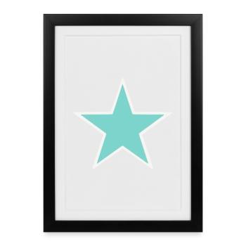 Turquoise star with white border - Framed poster (27 × 37 cm) - black - Front
