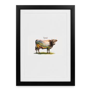 Tyrol cow with mountain panorama - Framed poster (27 × 37 cm) - black - Front