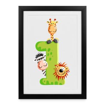 First Birthday - One - Number - Animals - Framed poster (27 × 37 cm) - black - Front