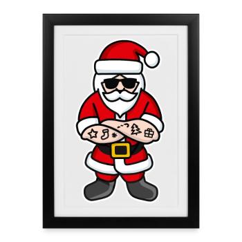 Cool Hipster Rock Père noël tatouage - Affiche encadrée (27 × 37 cm) - noir - Devant