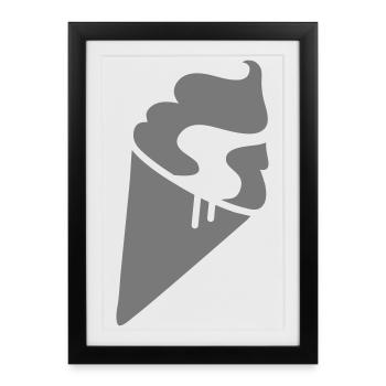 crème glacée stylisée dans un sac de cornet de crème glacée - Affiche encadrée (27 × 37 cm) - noir - Devant