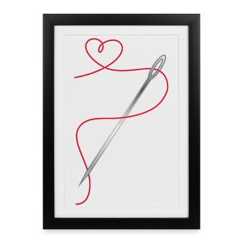 Needle and sewing thread with heart - Framed poster (27 × 37 cm) - black - Front