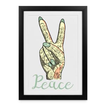 Signe de paix Doigt Main Cool Symbole de paix - Affiche encadrée (27 × 37 cm) - noir - Devant