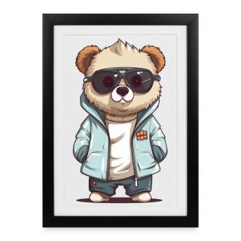 Lunettes de soleil Panda en veste cool - Affiche encadrée (27 × 37 cm) - noir - Devant