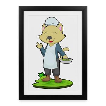 Cuisson à la poêle de cuisine pour chat - Affiche encadrée (27 × 37 cm) - noir - Devant