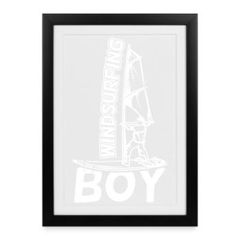 Funny windsurfer boy - Framed poster (27 × 37 cm) - black - Front