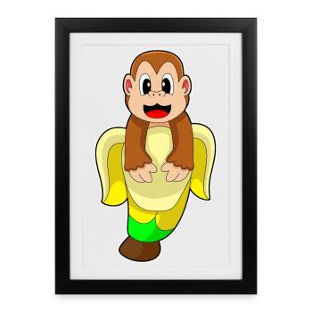 Affe Banane - Gerahmtes Poster (27 × 37 cm) - Schwarz - Vorne