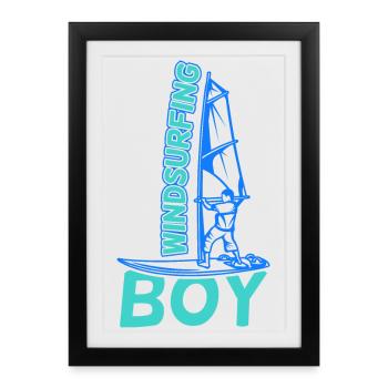 Garçon de planche à voile - Affiche encadrée (27 × 37 cm) - noir - Devant