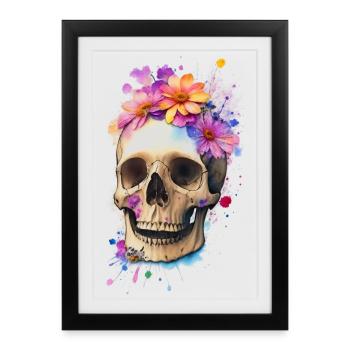 Skull with flowers - Framed poster (27 × 37 cm) - black - Front