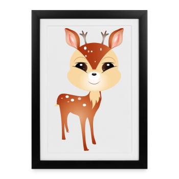 mignon petit chevreuil avec de grands bois - Affiche encadrée (27 × 37 cm) - noir - Devant