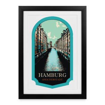 Speicherstadt: Charme historique à Hambourg - Affiche encadrée (27 × 37 cm) - noir - Devant