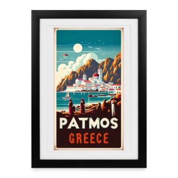 Design de vacances vintage à Patmos en Grèce - Affiche encadrée (27 × 37 cm) - noir - Devant