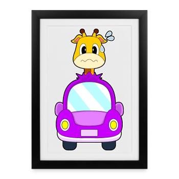 Voiture Girafe - Affiche encadrée (27 × 37 cm) - noir - Devant