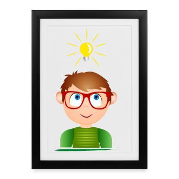 Boy with glasses and a glowing light bulb - Framed poster (27 × 37 cm) - black - Front