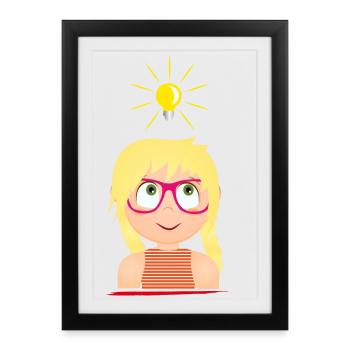 Fille avec des lunettes et une ampoule lumineuse - Affiche encadrée (27 × 37 cm) - noir - Devant