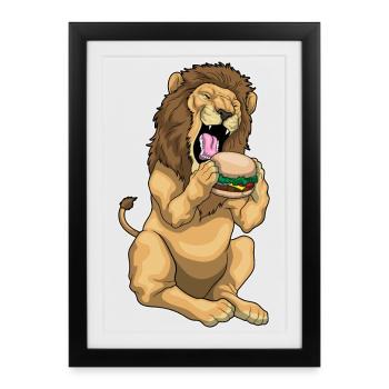 Lion Cheeseburger - Affiche encadrée (27 × 37 cm) - noir - Devant