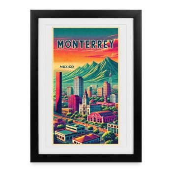 Monterrey Mexiko Retro Design - Gerahmtes Poster (27 × 37 cm) - Schwarz - Vorne