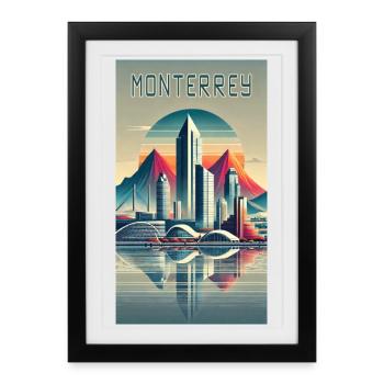 Design moderne de Monterrey, Mexique - Affiche encadrée (27 × 37 cm) - noir - Devant