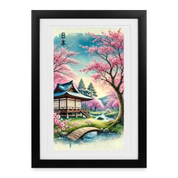 Fleurs d'église japonaises, design otaku - Affiche encadrée (27 × 37 cm) - noir - Devant