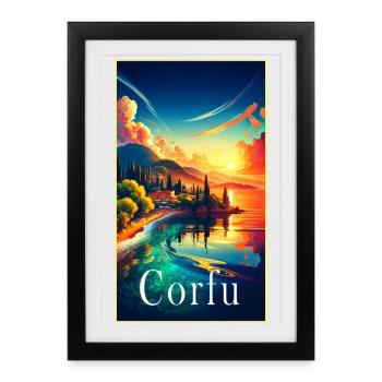 Corfu Greece landscape travel design - Framed poster (27 × 37 cm) - black - Front