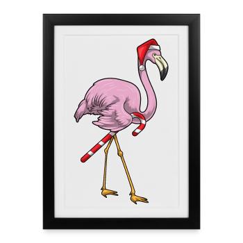 Flamingo Christmas Candy Cane - Framed poster (27 × 37 cm) - black - Front