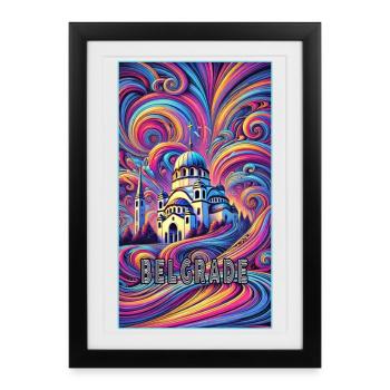 Belgrade Serbia Panorama Design - Framed poster (27 × 37 cm) - black - Front