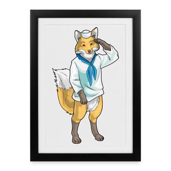 Chapeau de marin Fox Sailor - Affiche encadrée (27 × 37 cm) - noir - Devant